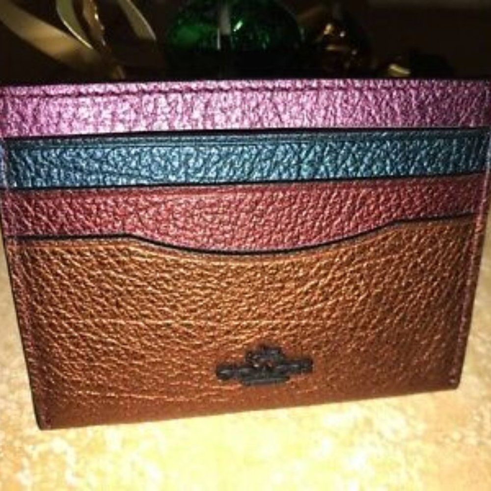 Brand New Coach Card Case Metallic Leather
